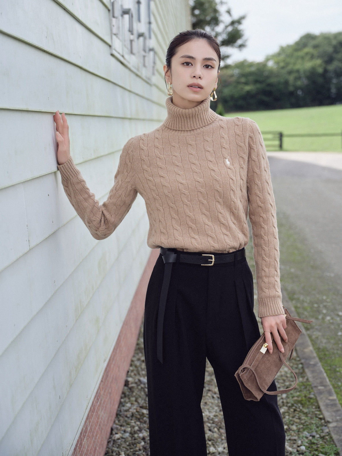 【POLO RALPH LAUREN】Wool-Cashmere Cable Turtleneck Sweater