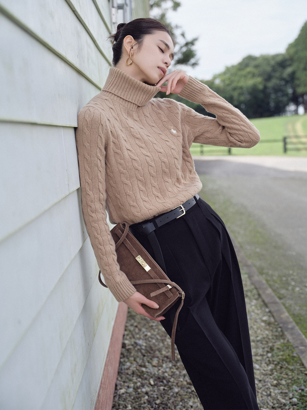 【POLO RALPH LAUREN】Wool-Cashmere Cable Turtleneck Sweater