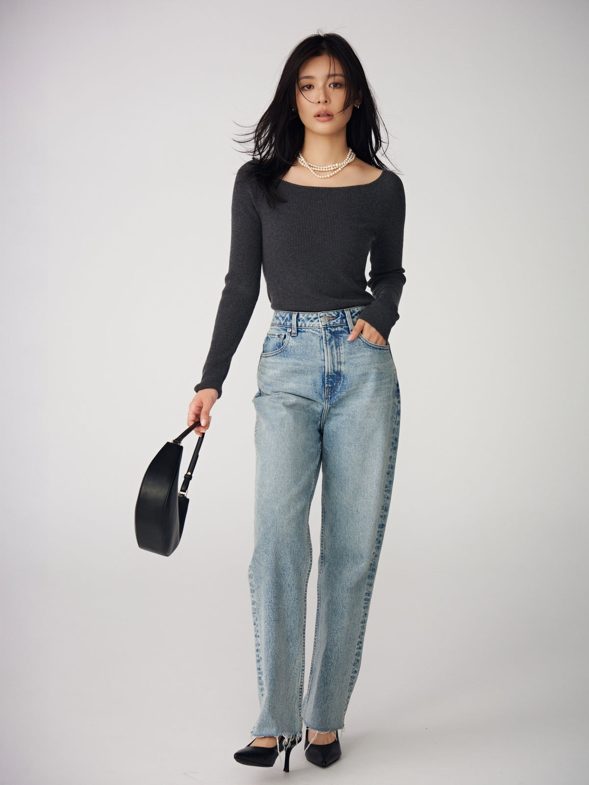 【WEB限定】シルクカシミヤブレンドフィットリブボートネックニット