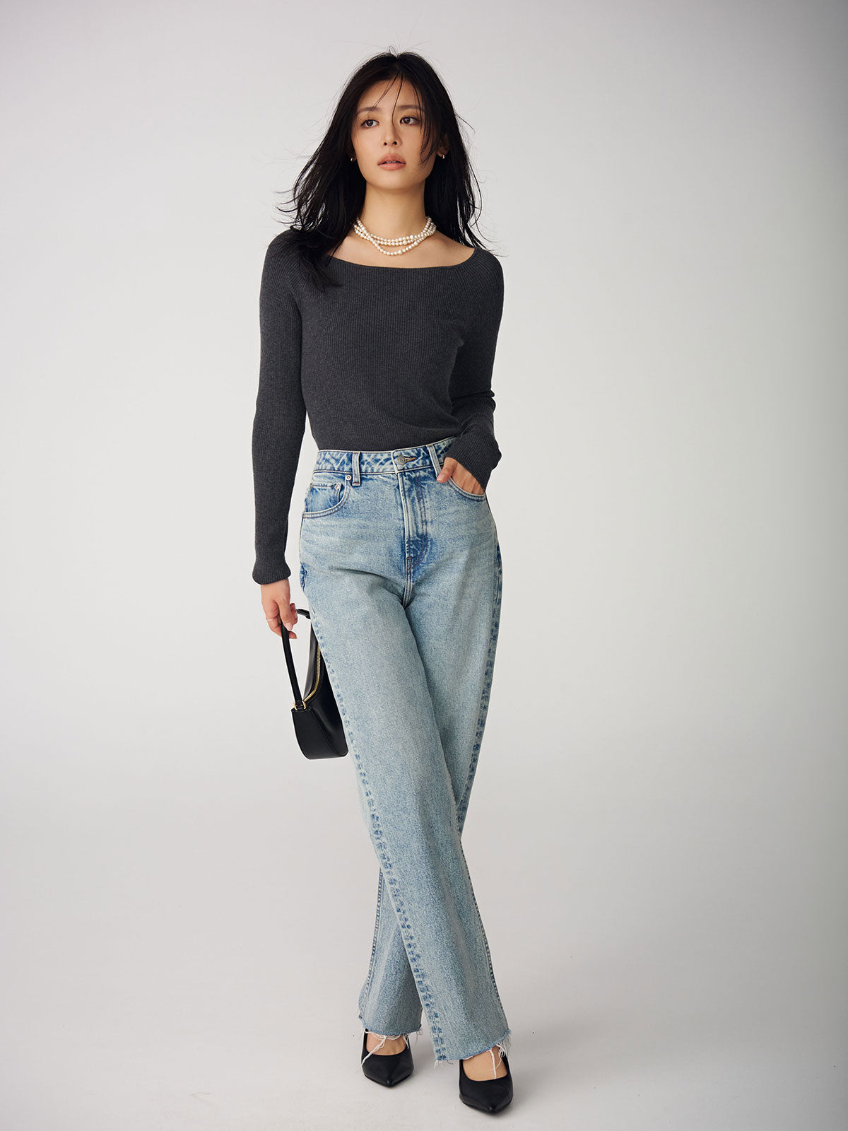 【WEB限定】シルクカシミヤブレンドフィットリブボートネックニット