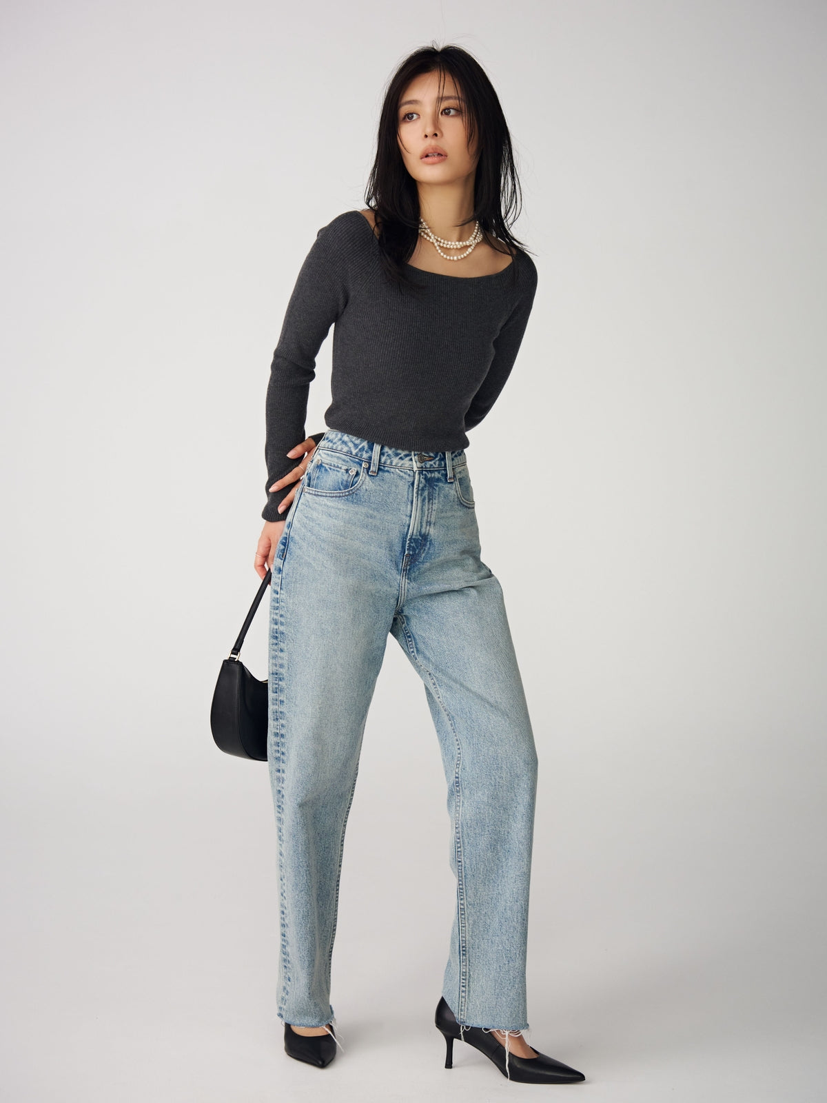 【WEB限定】シルクカシミヤブレンドフィットリブボートネックニット