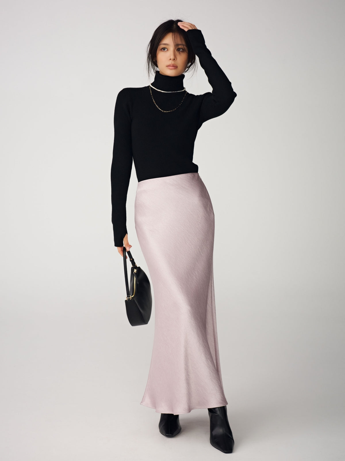 シルクカシミヤブレンドフィットリブタートルニット