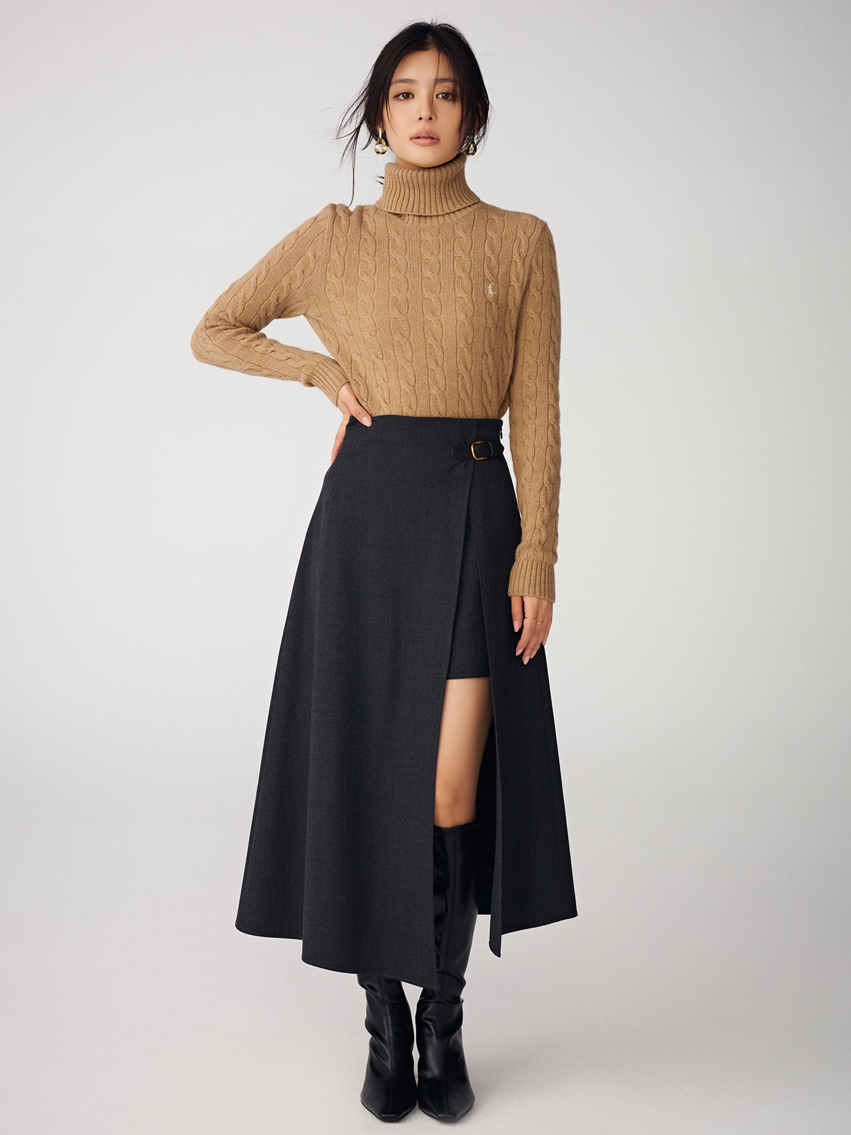 【POLO RALPH LAUREN】Wool-Cashmere Cable Turtleneck Sweater