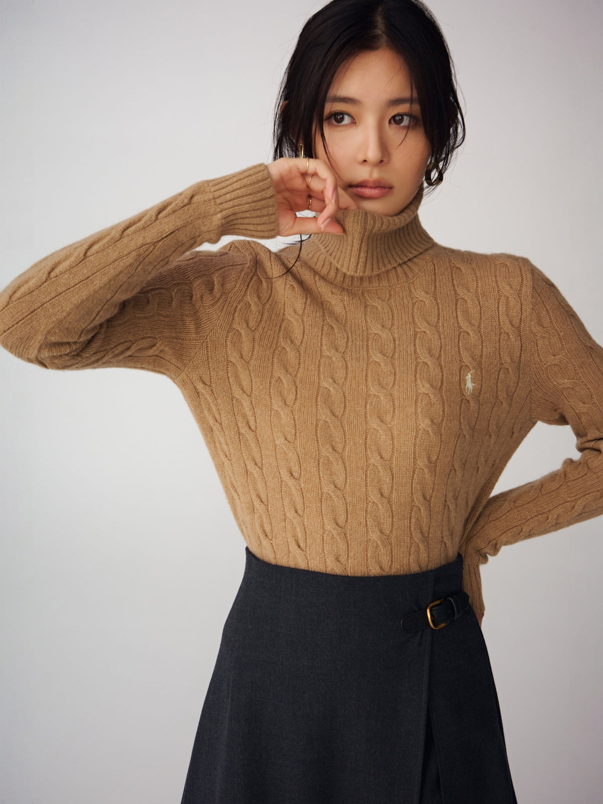 【POLO RALPH LAUREN】Wool-Cashmere Cable Turtleneck Sweater