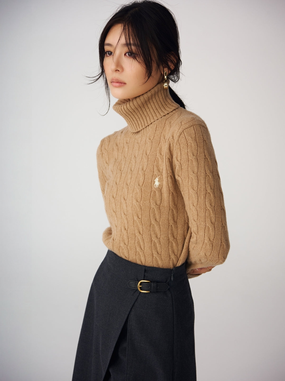 【POLO RALPH LAUREN】Wool-Cashmere Cable Turtleneck Sweater