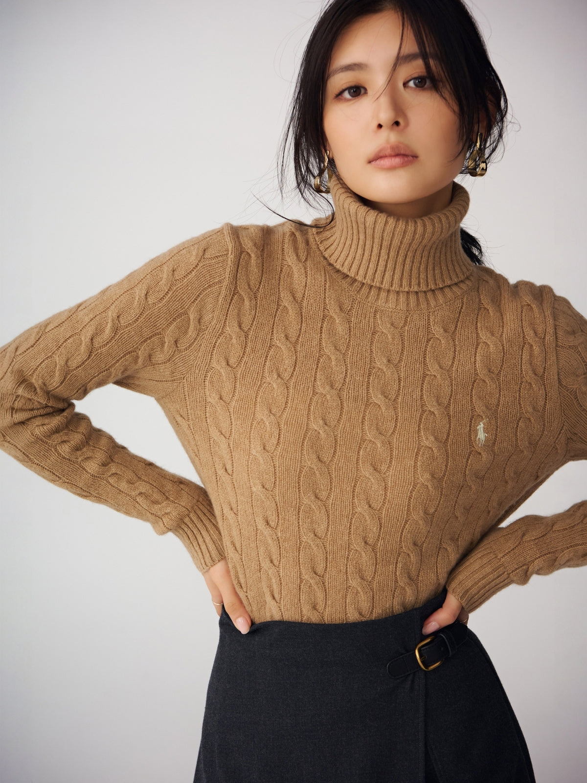【POLO RALPH LAUREN】Wool-Cashmere Cable Turtleneck Sweater