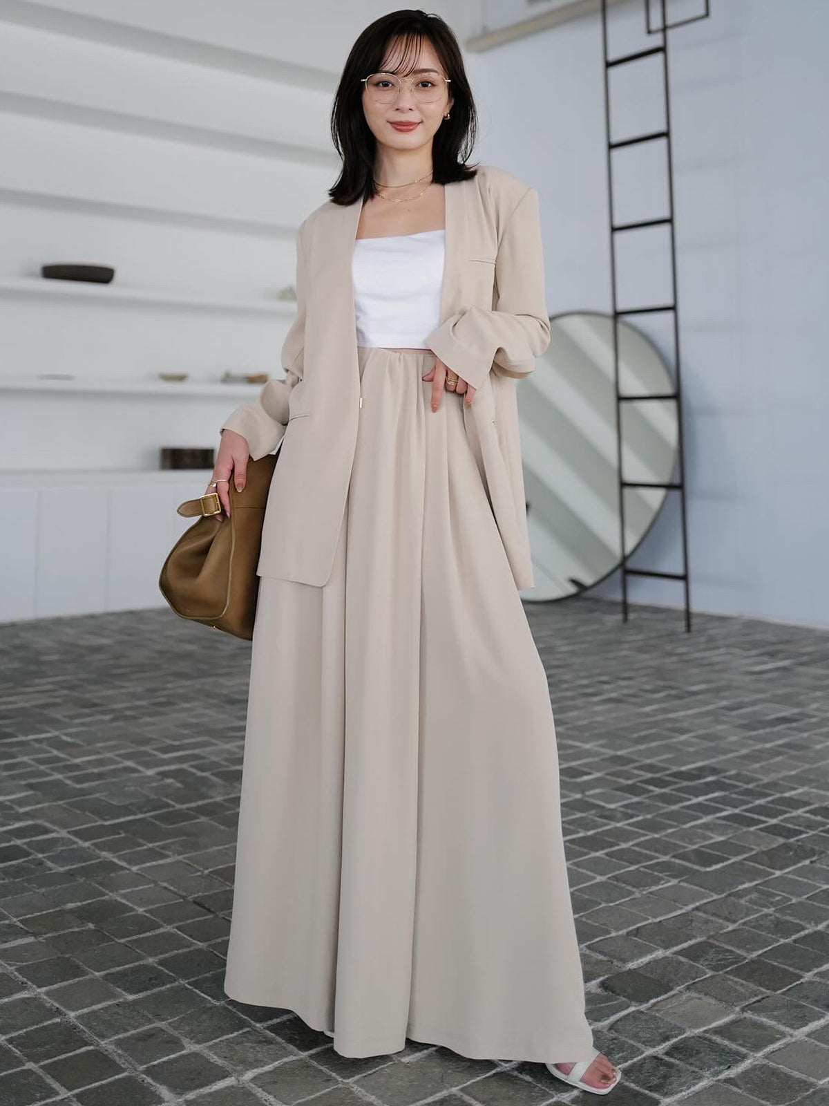 ライトダブルサテンノーカラージャケット