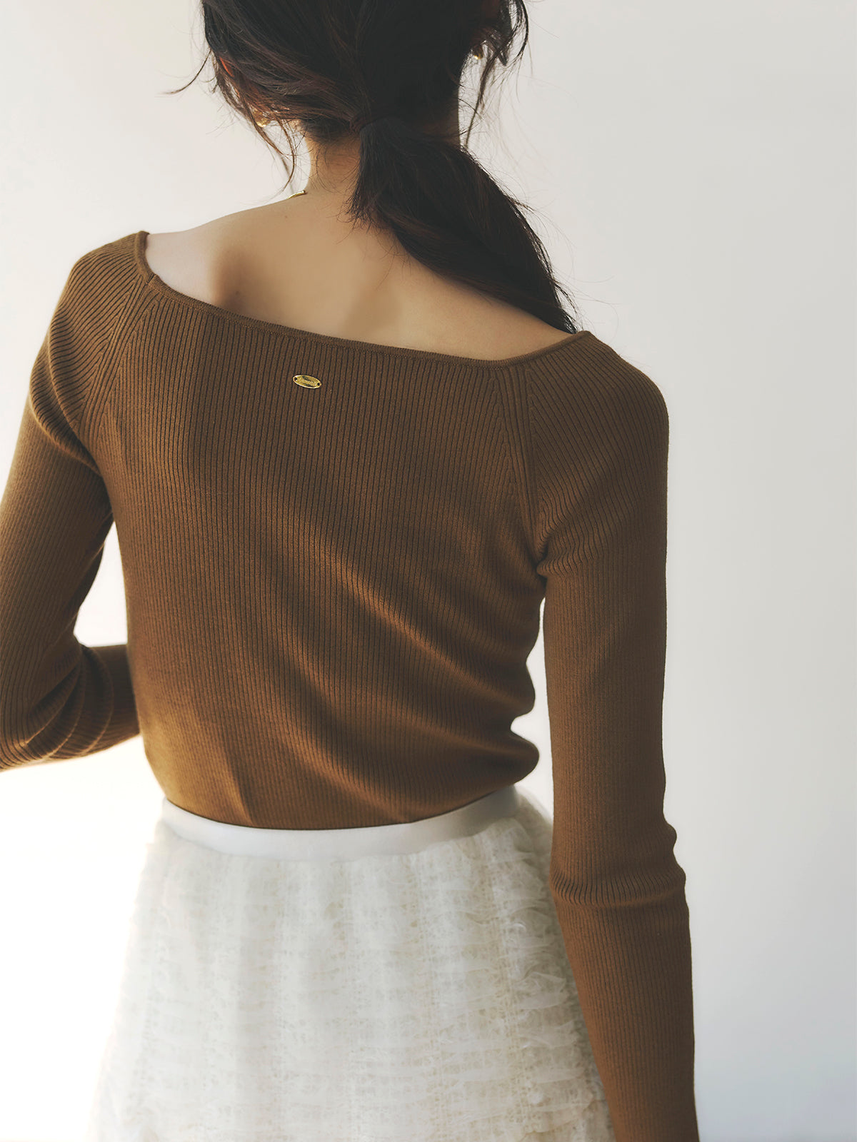 シルクカシミアブレンドボートネックニット