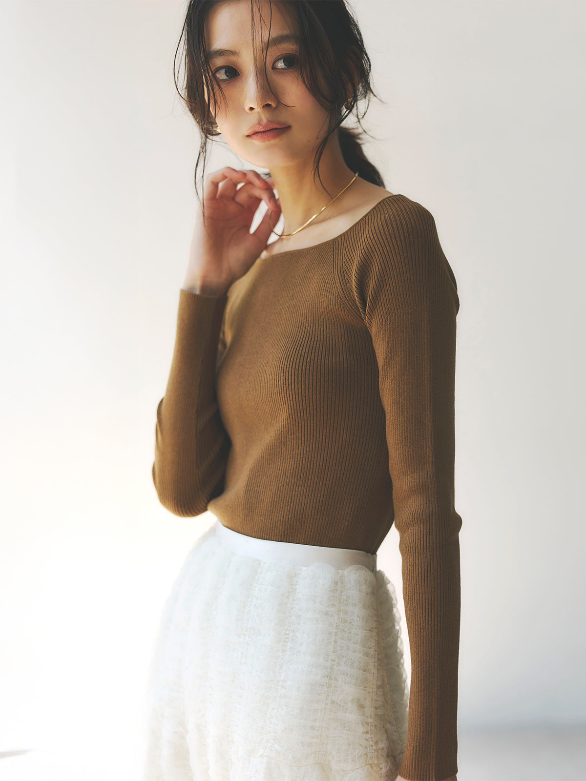 シルクカシミアブレンドボートネックニット