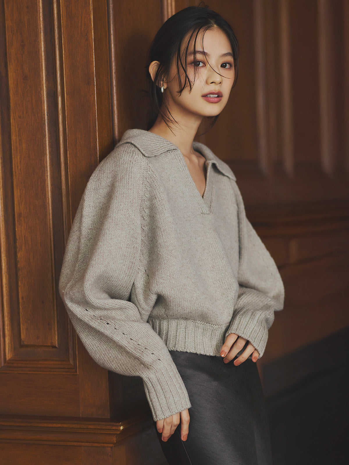 スキッパーメランジニットプルオーバー