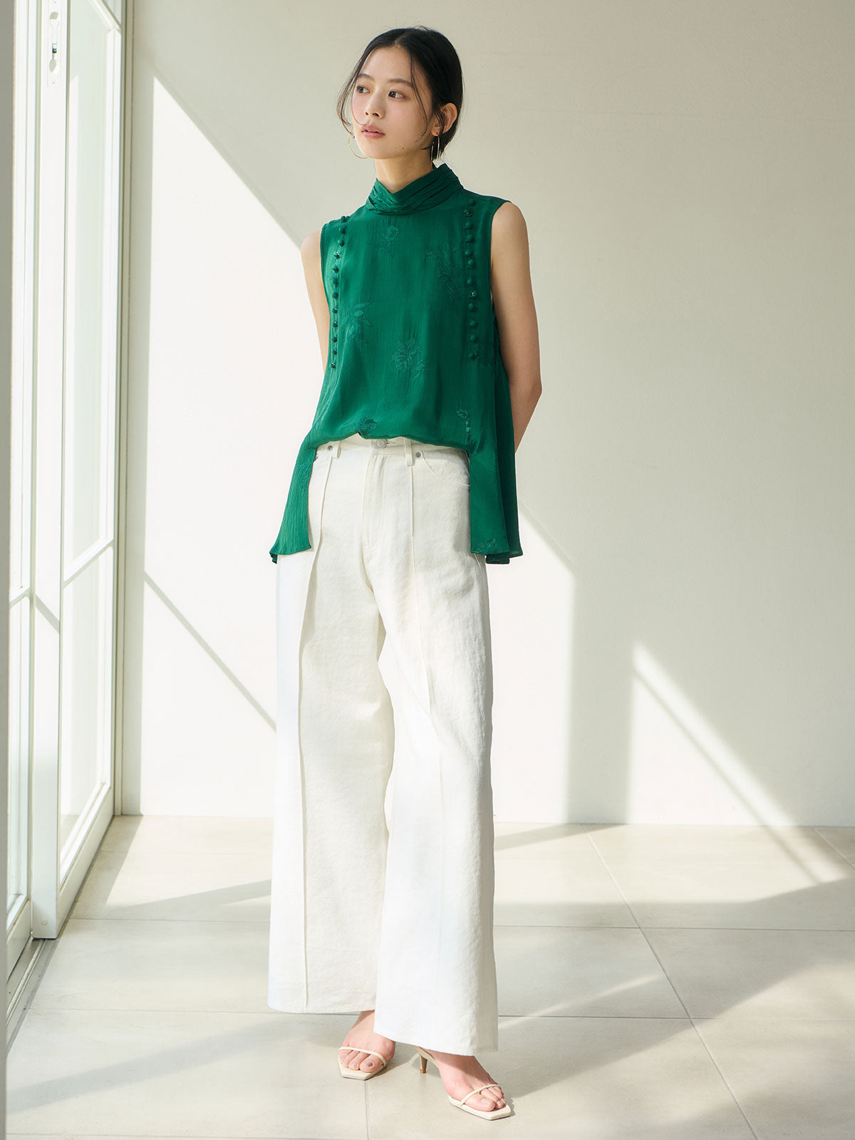 ハイウエストリネンワイドパンツ