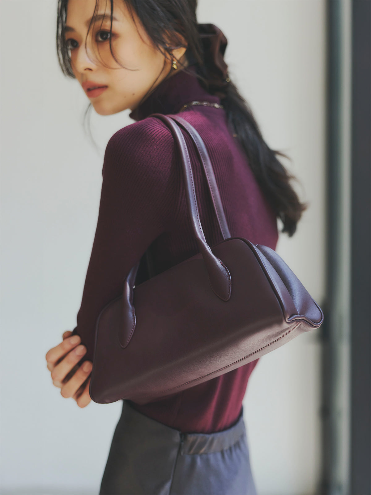 シルクカシミアブレンドフィットリブタートルニット