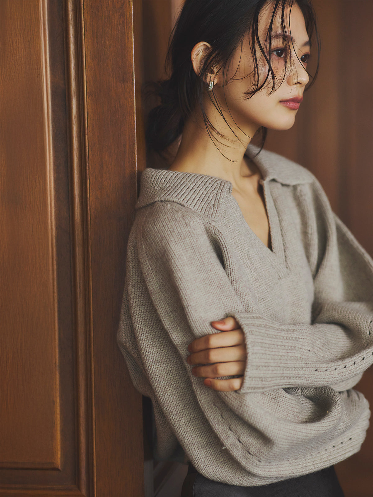 スキッパーメランジニットプルオーバー