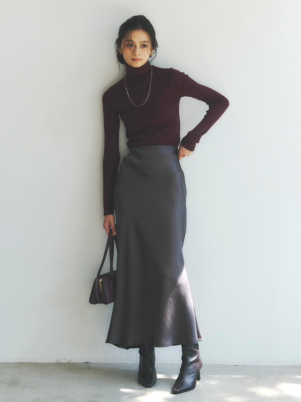 シルクカシミアブレンドフィットリブタートルニット