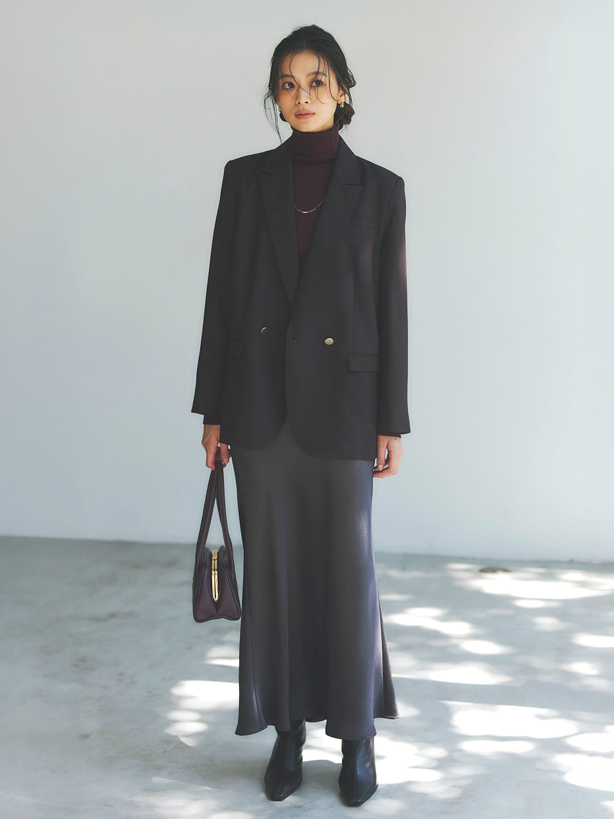 シルクカシミアブレンドフィットリブタートルニット