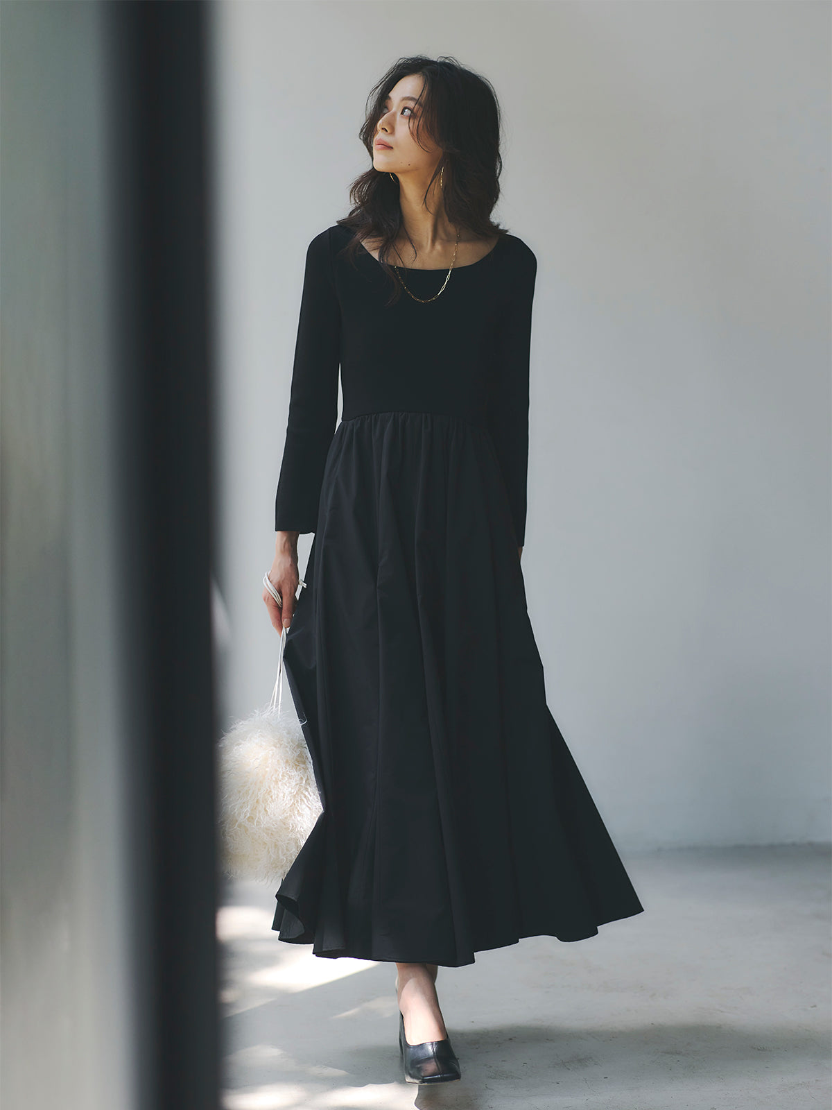 anuans ニットドッキングフレアワンピース ニットドッキングフレアワンピース