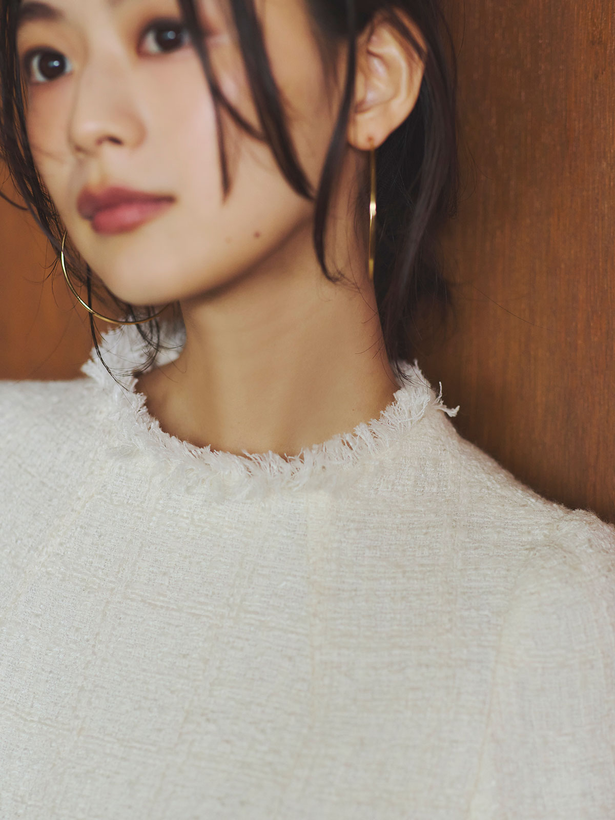 ツイードペプラムブラウス