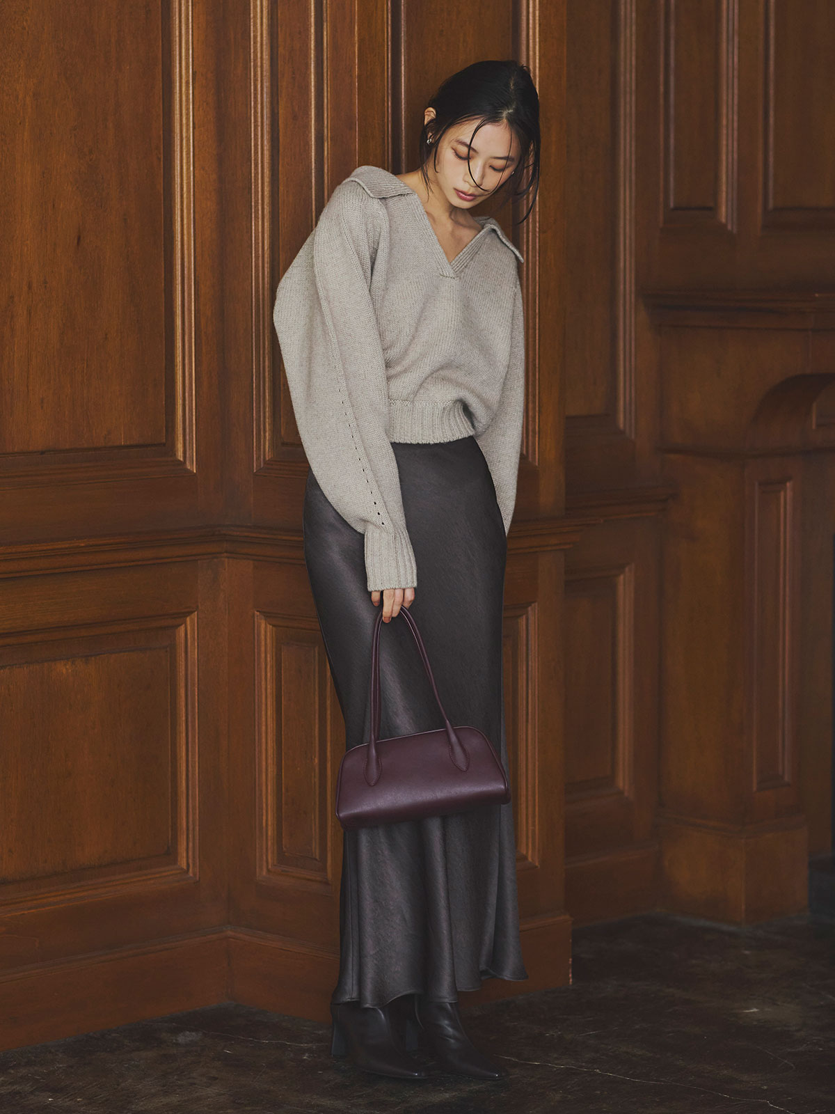 スキッパーメランジニットプルオーバー