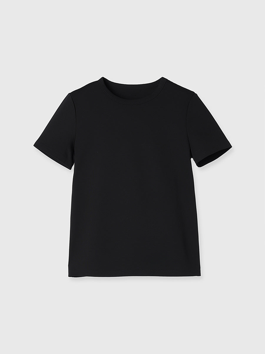 anuans シルクタッチコットンUネックT ブラック Tシャツ アニュアンス シルクタッチコットンスリムフィットTシャツ