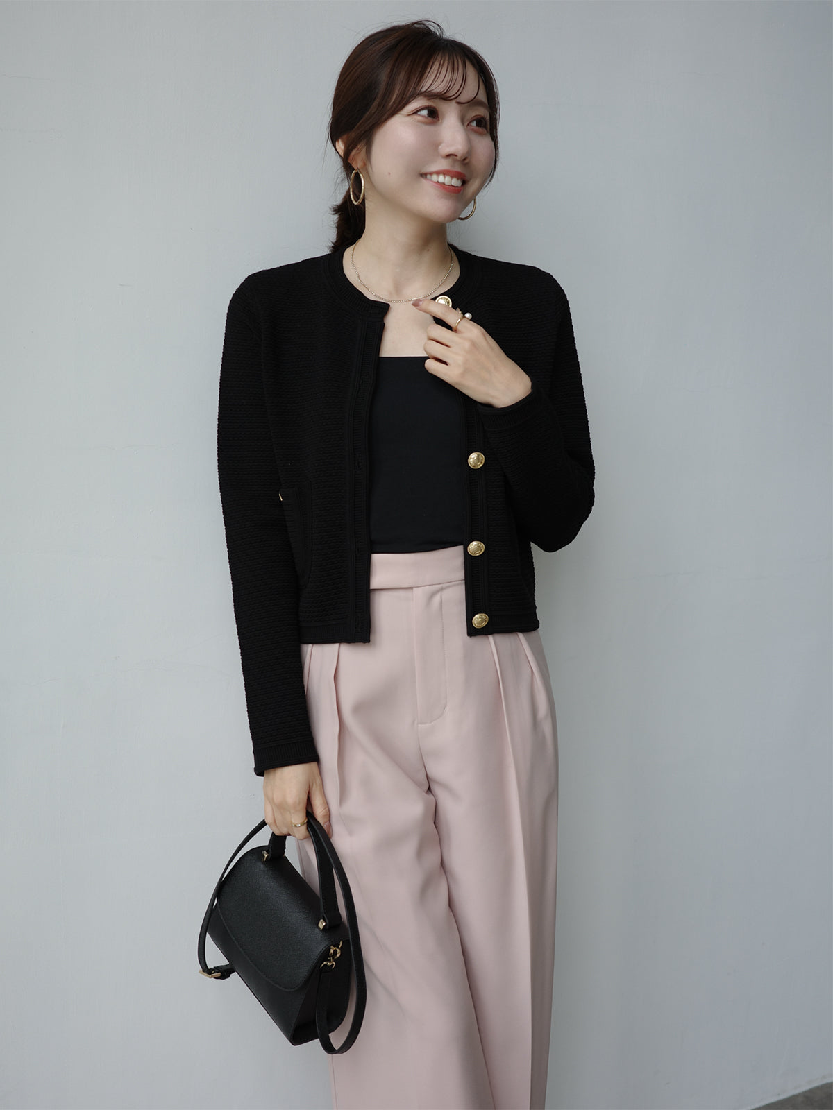 ノーカラーラーベンニットジャケット