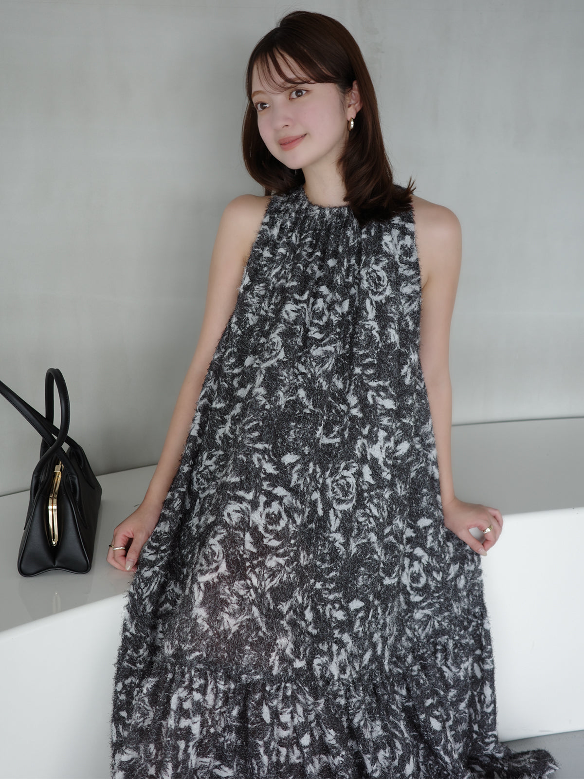 カットジャカードニュアンスプリントワンピース