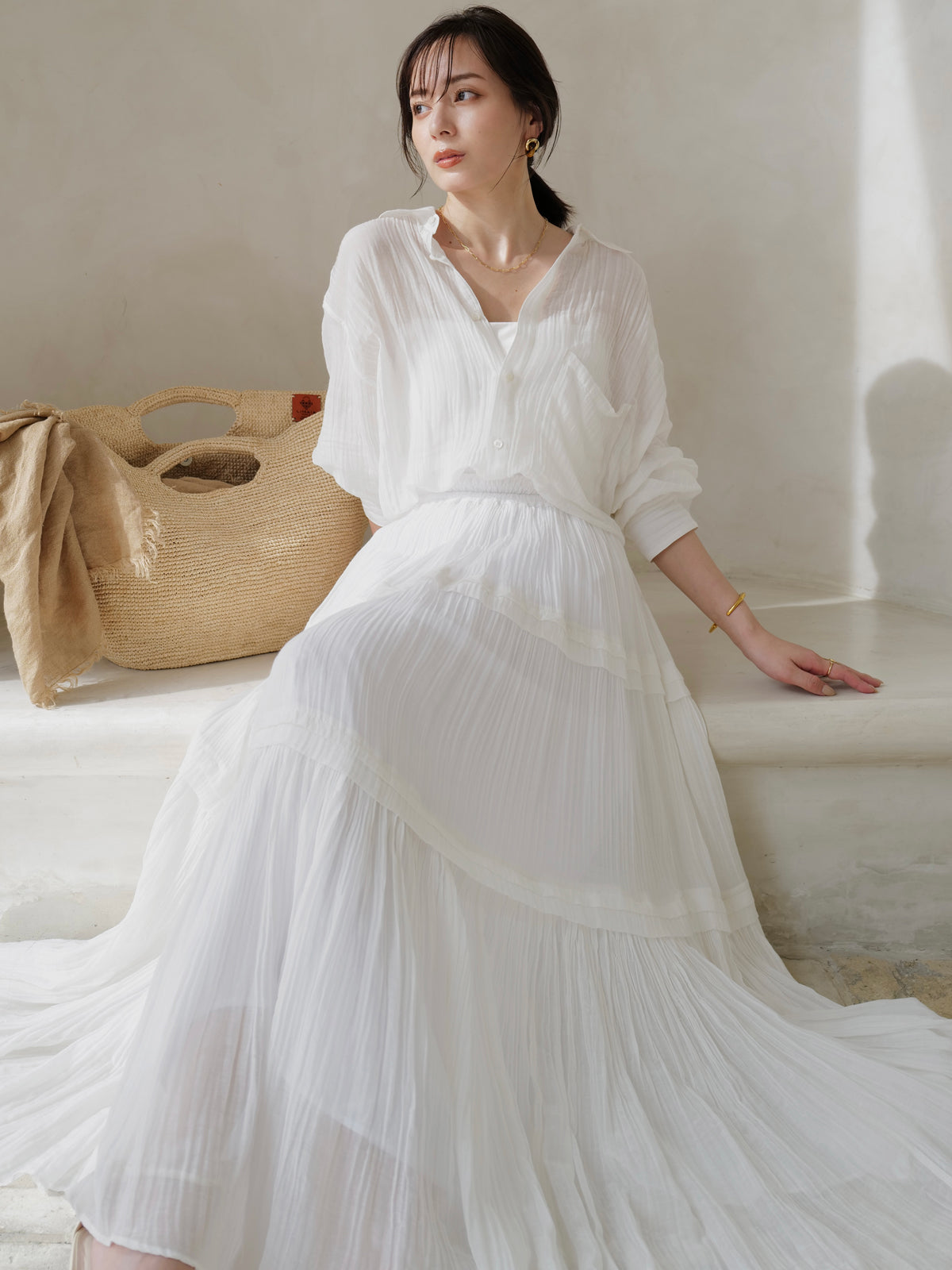 Indiaシルクブレンドティアードスカート