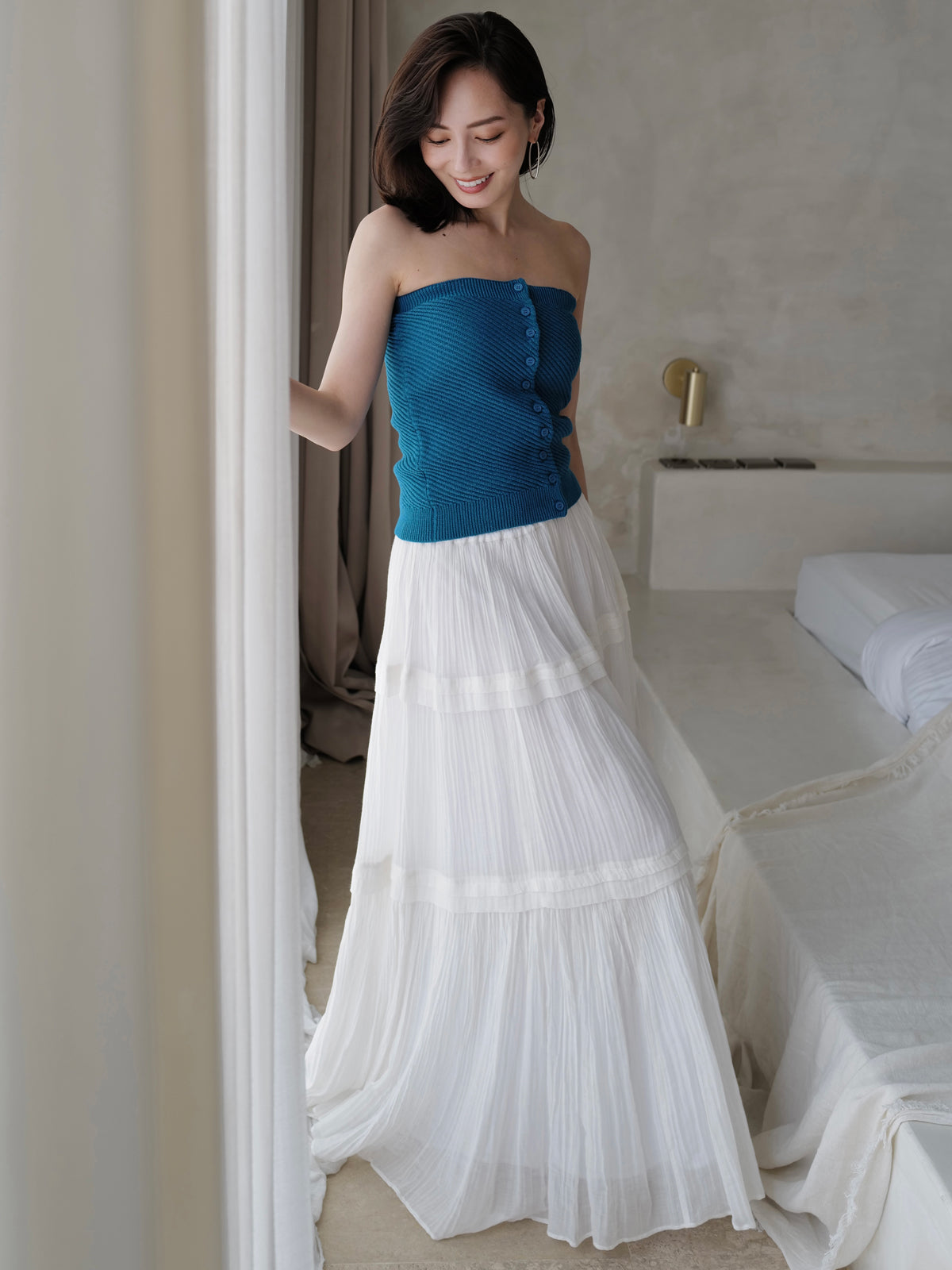 Indiaシルクブレンドティアードスカート