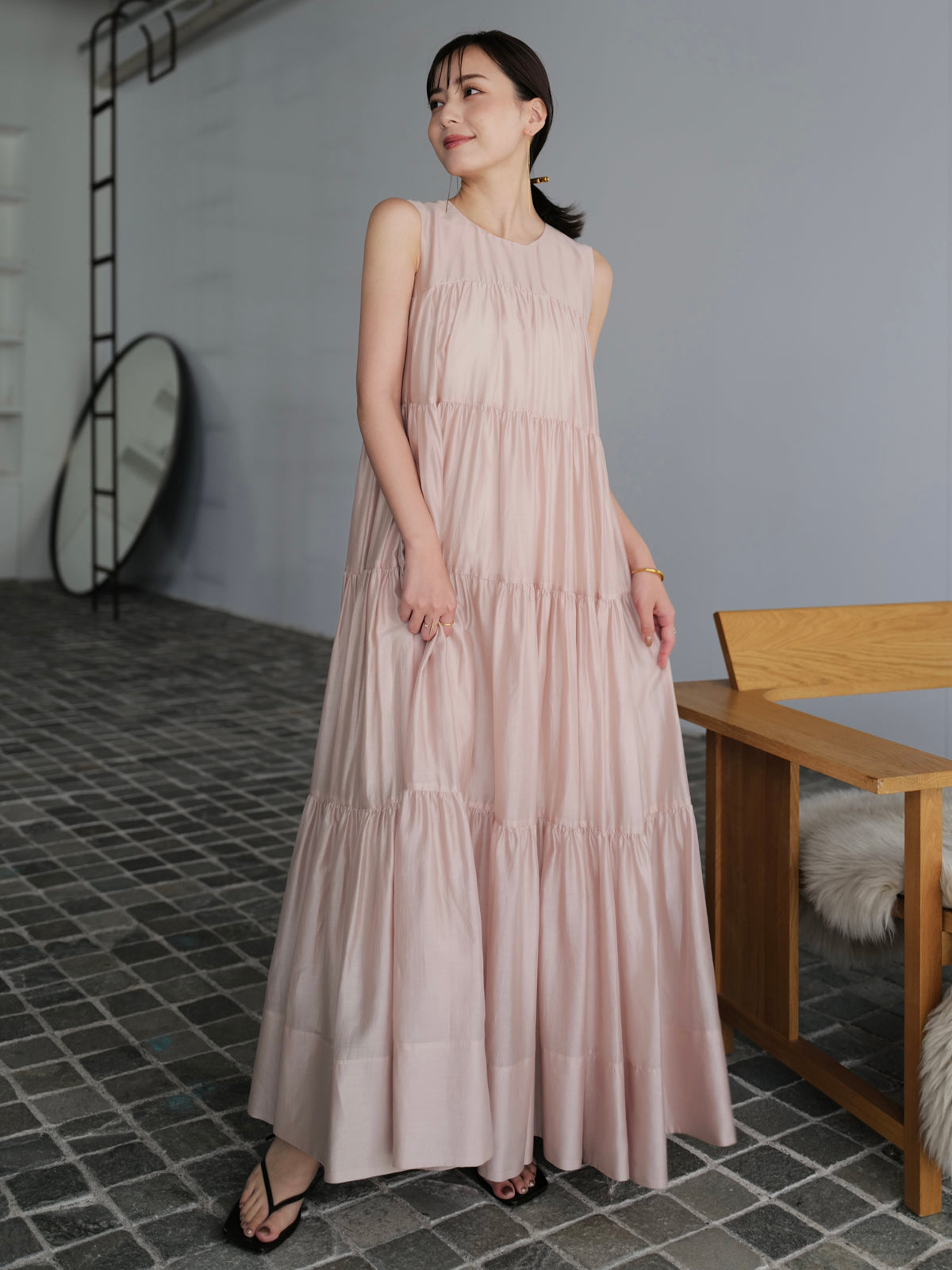 テンセルリッチオーガンティアードワンピース