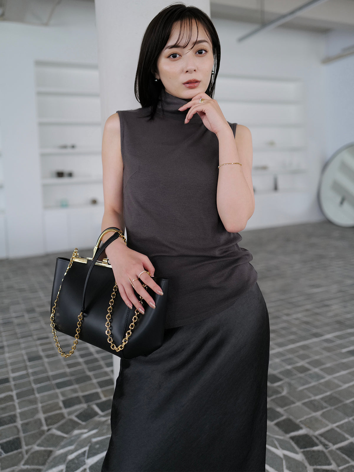 テンセルウールノースリーブカットトップス