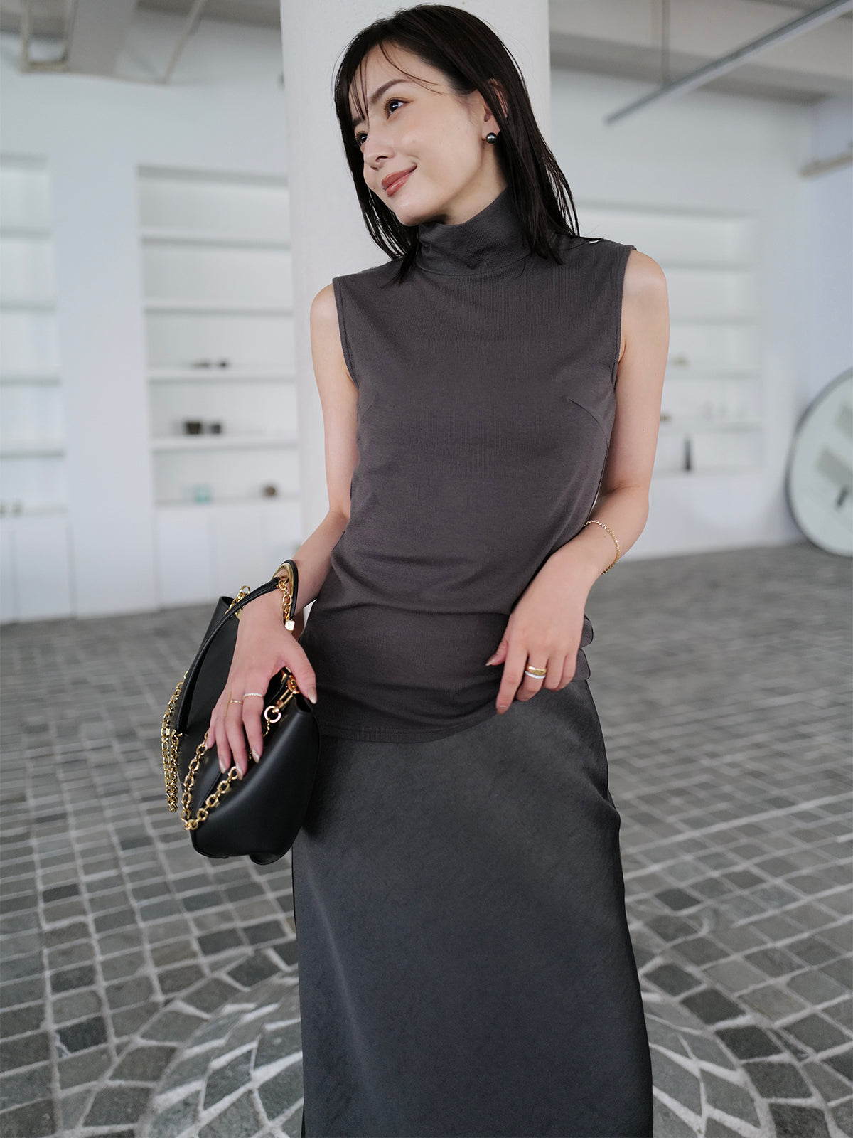 レースレイヤードサテンナロースカート