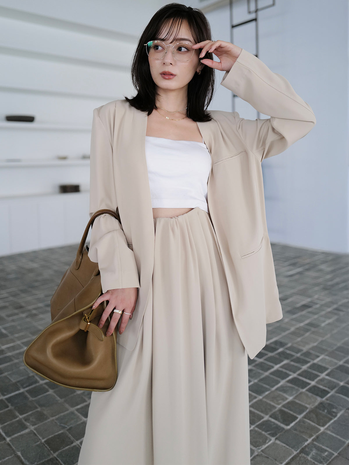 ライトダブルサテンノーカラージャケット