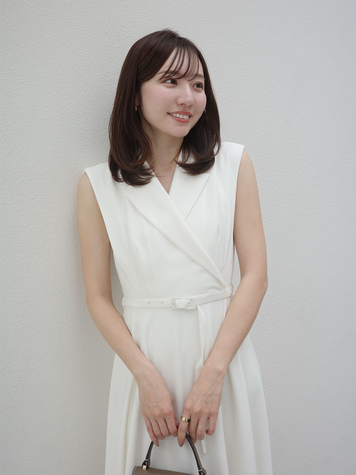 ダブルサテンテーラードフレアワンピース