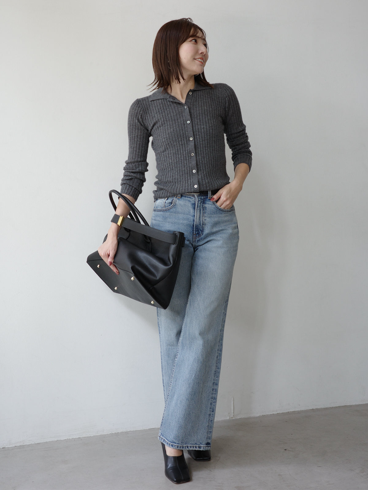 カシミヤ100ニットシャツカーディガン