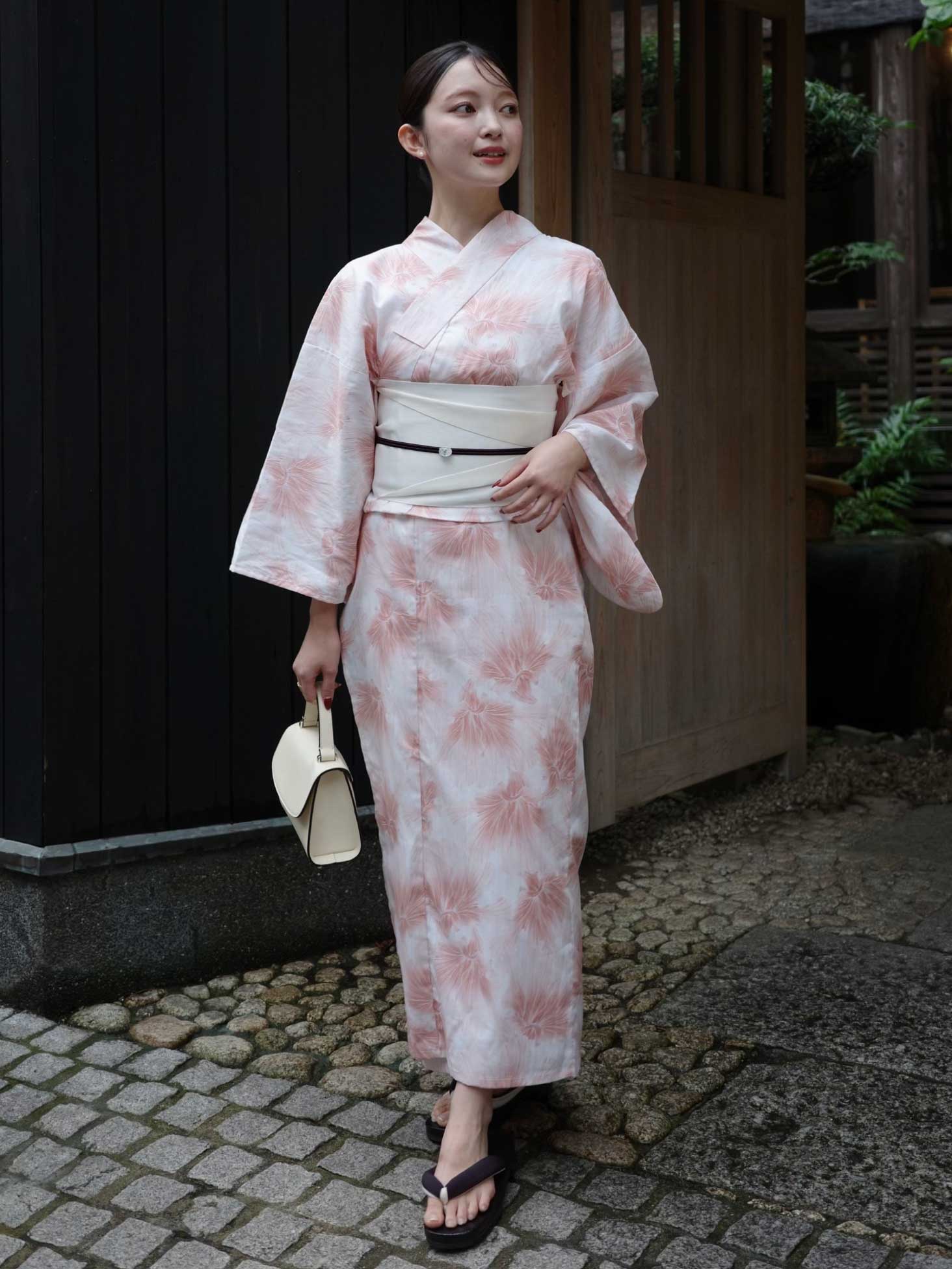 mist bloom yukata set - PINK BEIGE