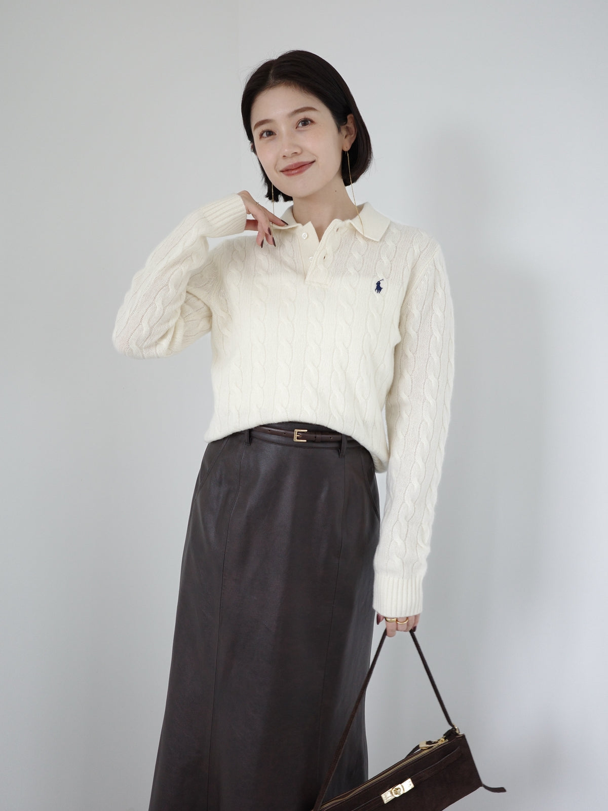 【POLO RALPH LAUREN】Wool-Cashmere Cable Polo Sweater
