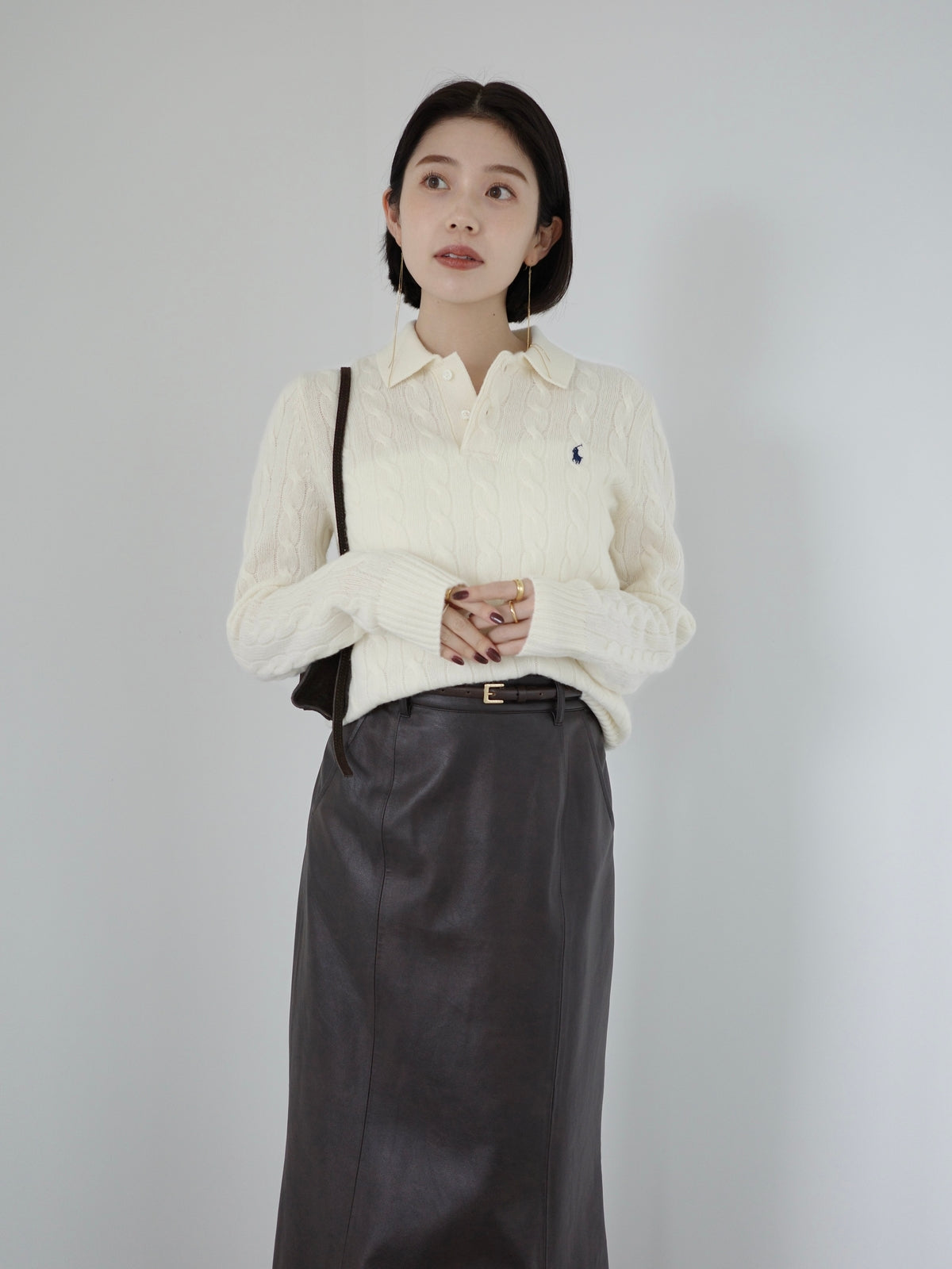 【POLO RALPH LAUREN】Wool-Cashmere Cable Polo Sweater