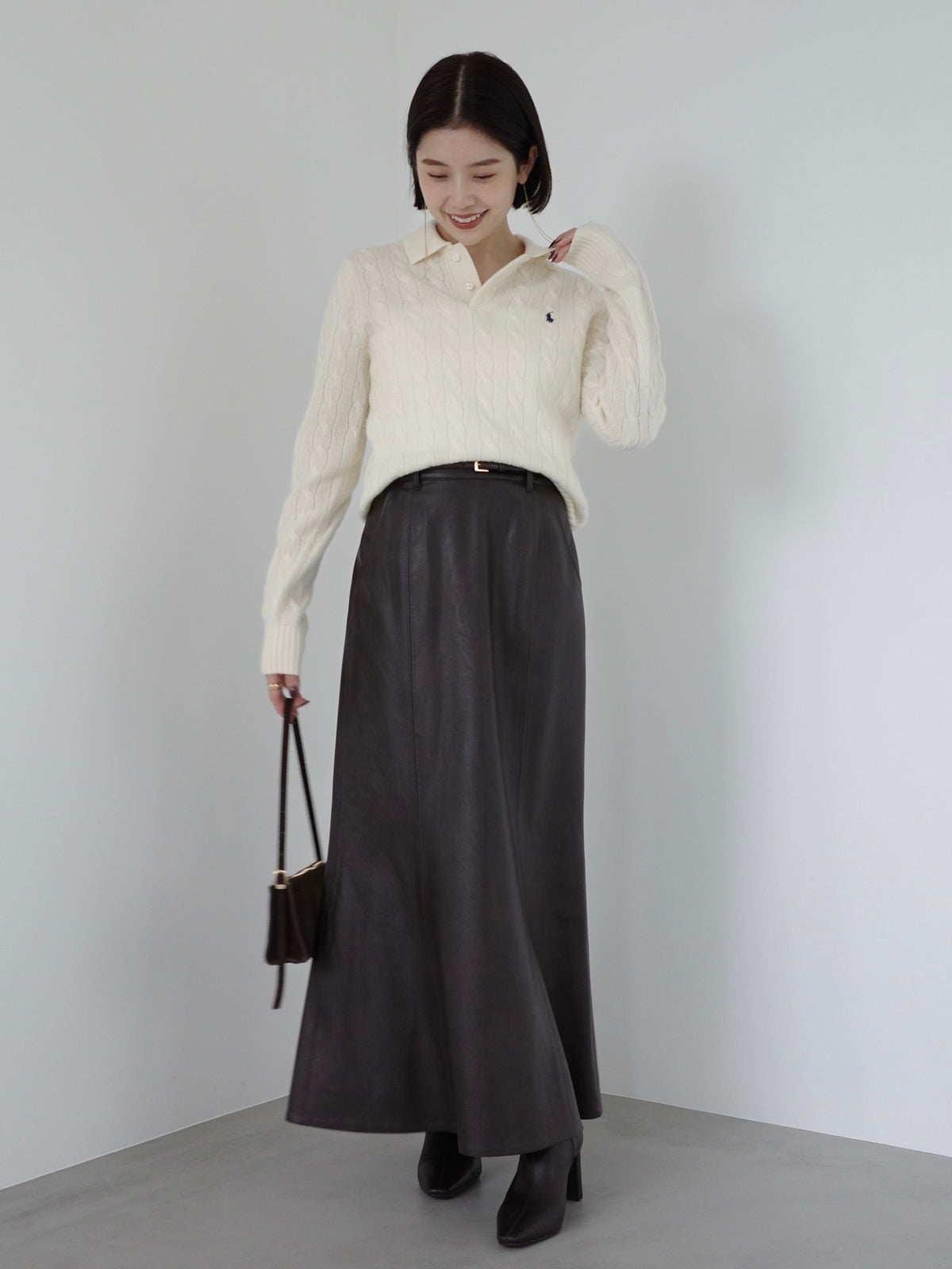 【POLO RALPH LAUREN】Wool-Cashmere Cable Polo Sweater