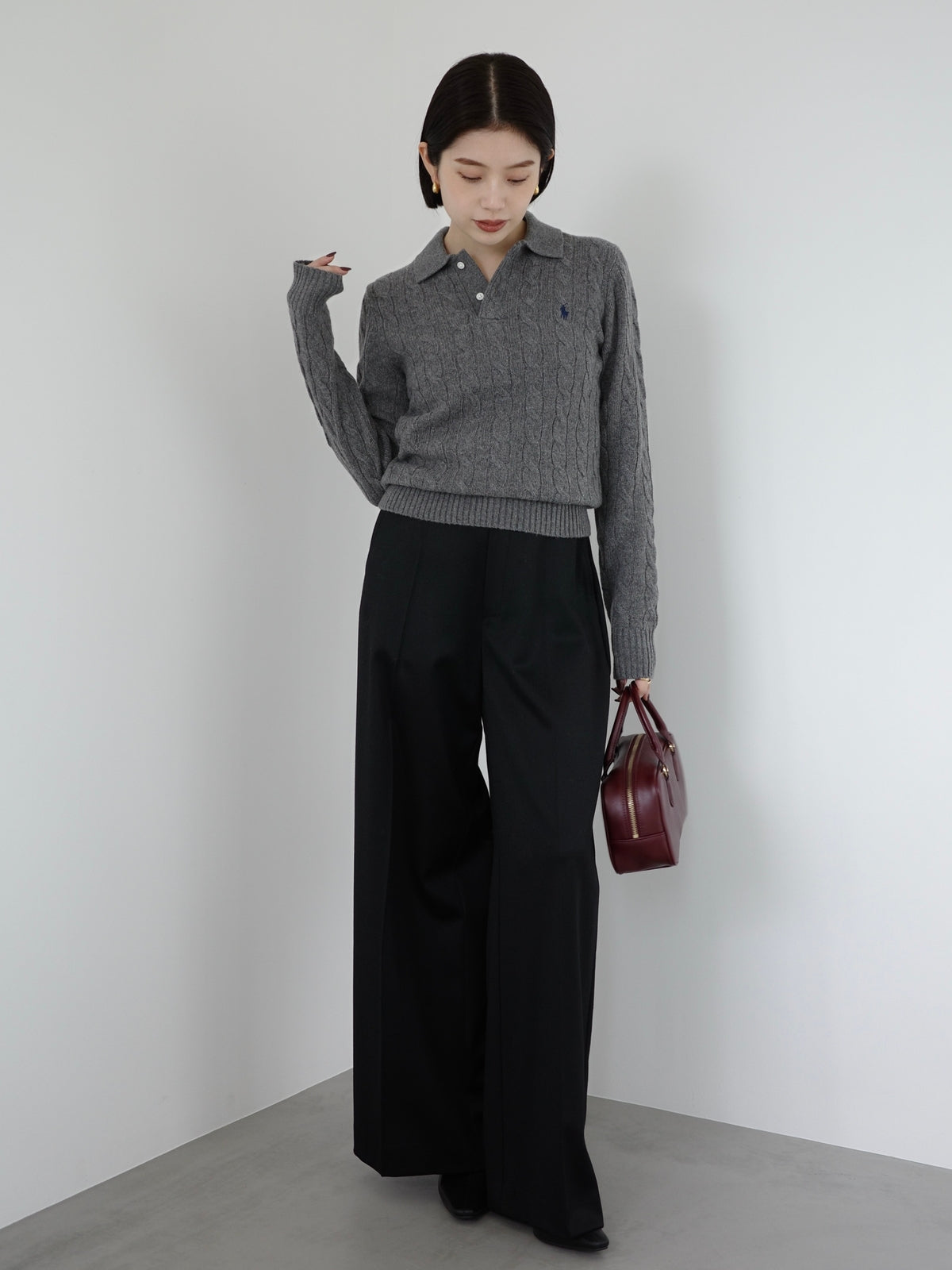 【POLO RALPH LAUREN】Wool-Cashmere Cable Polo Sweater
