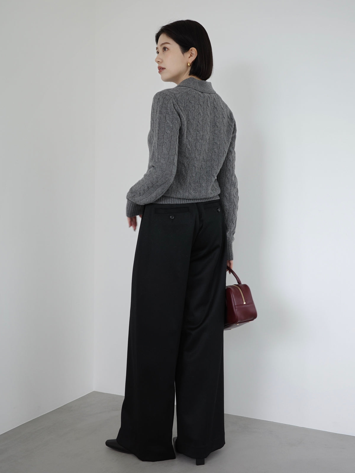 【POLO RALPH LAUREN】Wool-Cashmere Cable Polo Sweater