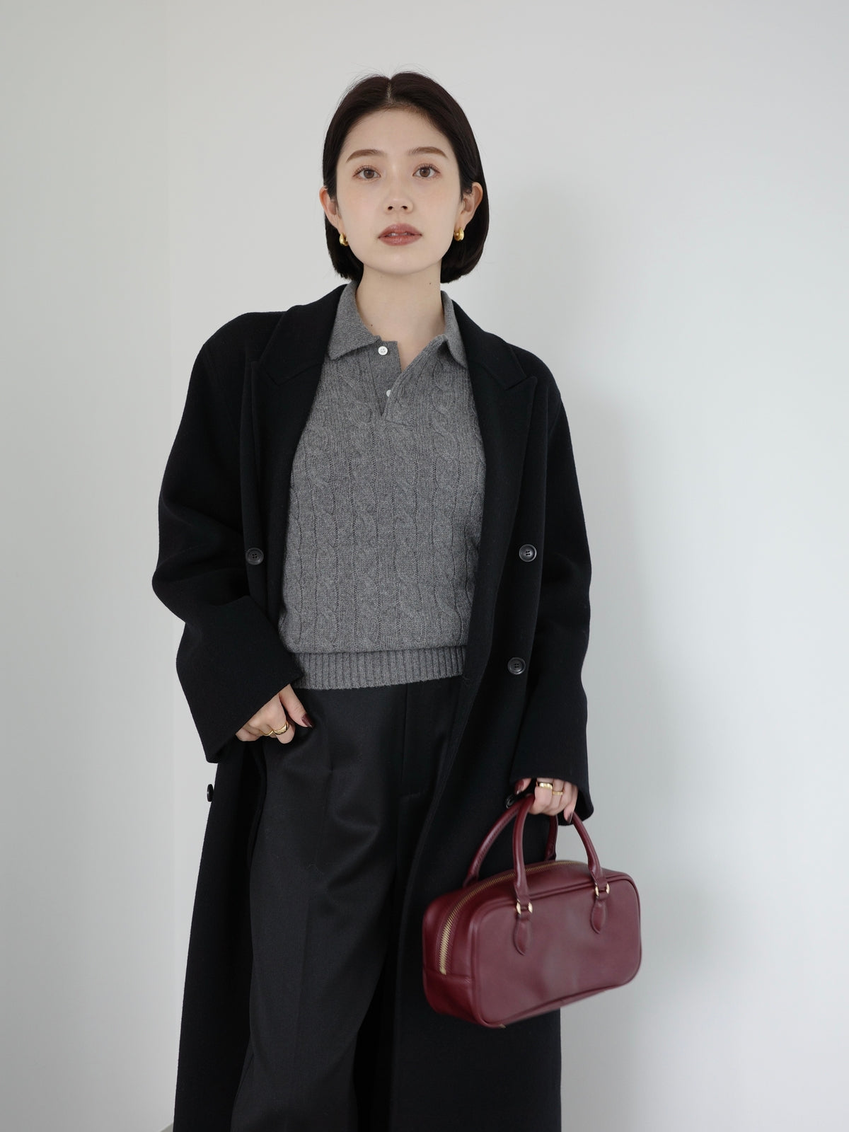 【POLO RALPH LAUREN】Wool-Cashmere Cable Polo Sweater