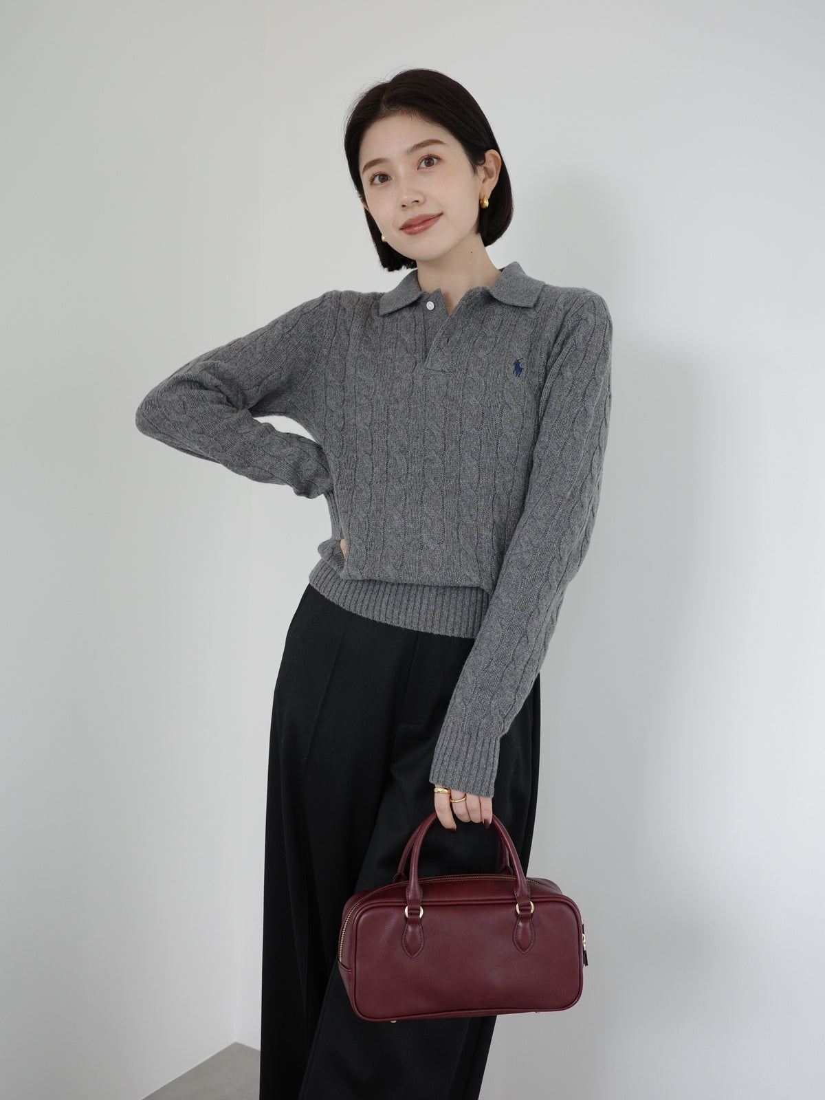 【POLO RALPH LAUREN】Wool-Cashmere Cable Polo Sweater