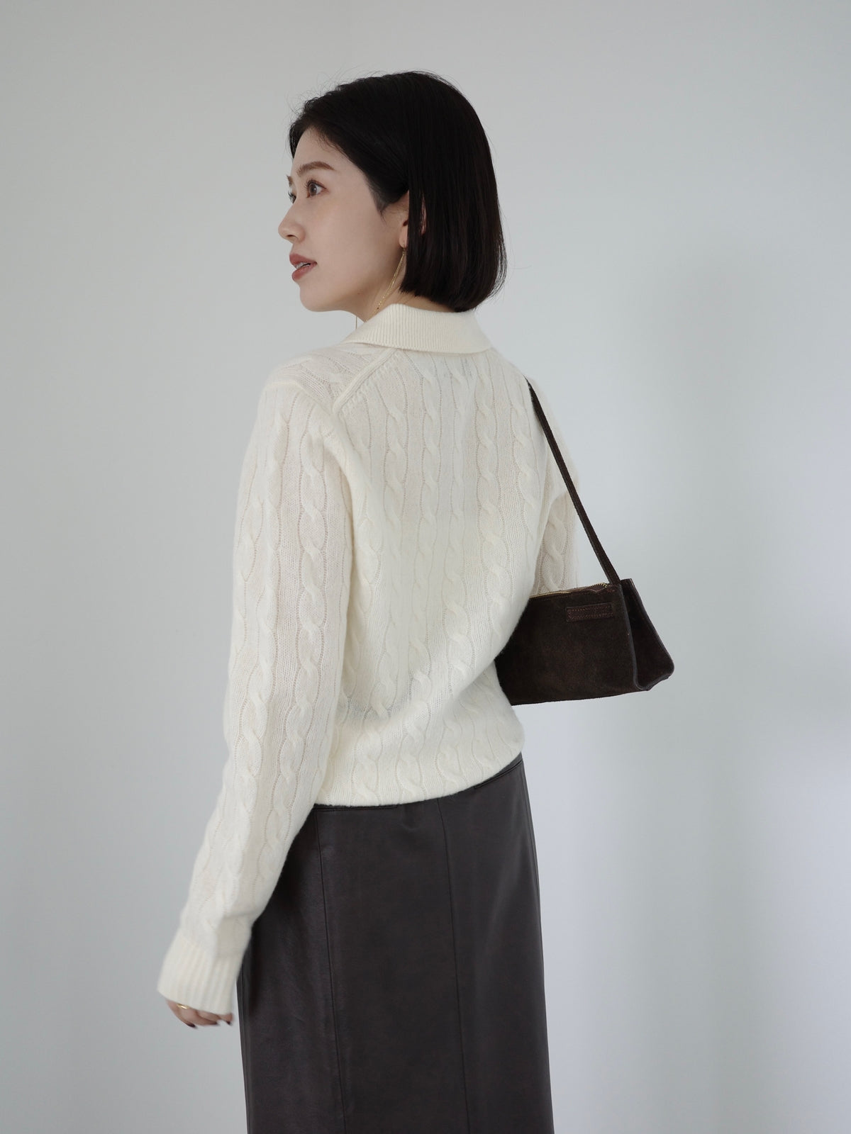 【POLO RALPH LAUREN】Wool-Cashmere Cable Polo Sweater