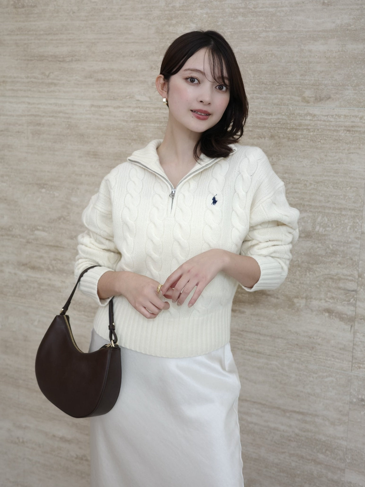 【POLO RALPH LAUREN】Wool-Cashmere Cable Half-Zip Sweater