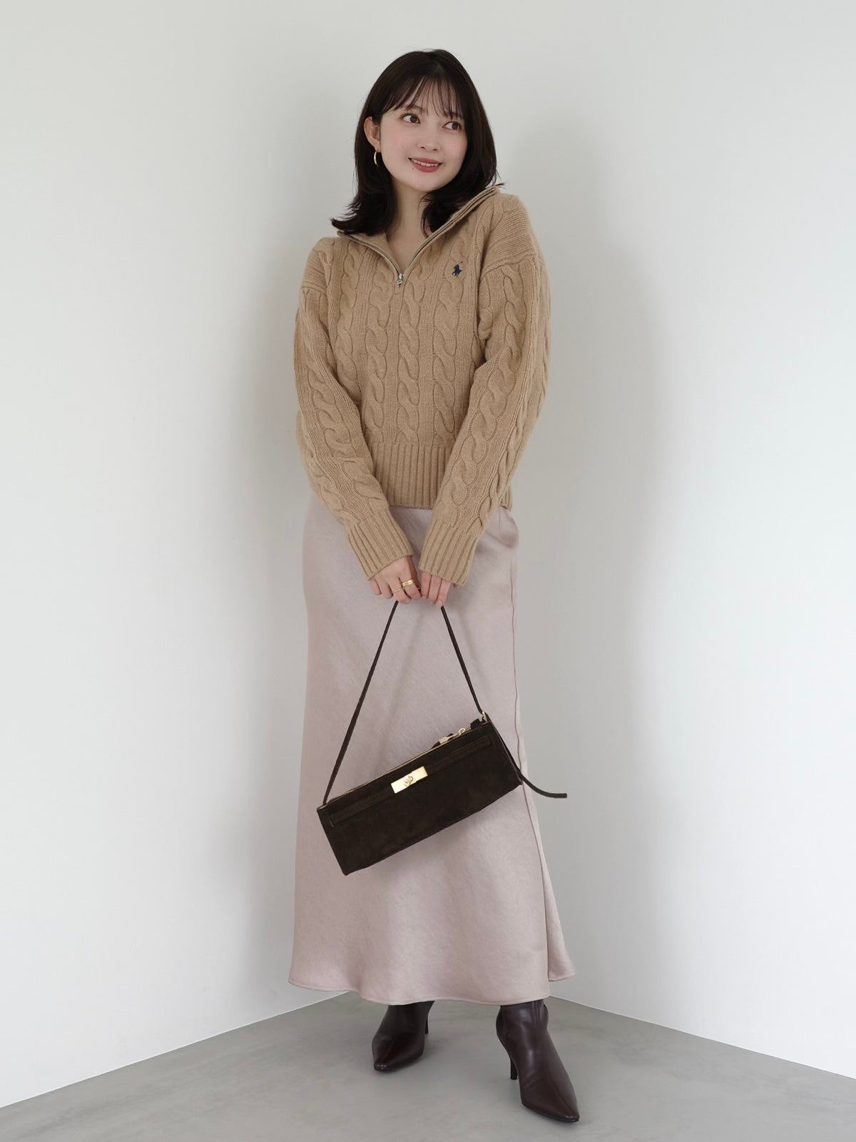 【POLO RALPH LAUREN】Wool-Cashmere Cable Half-Zip Sweater