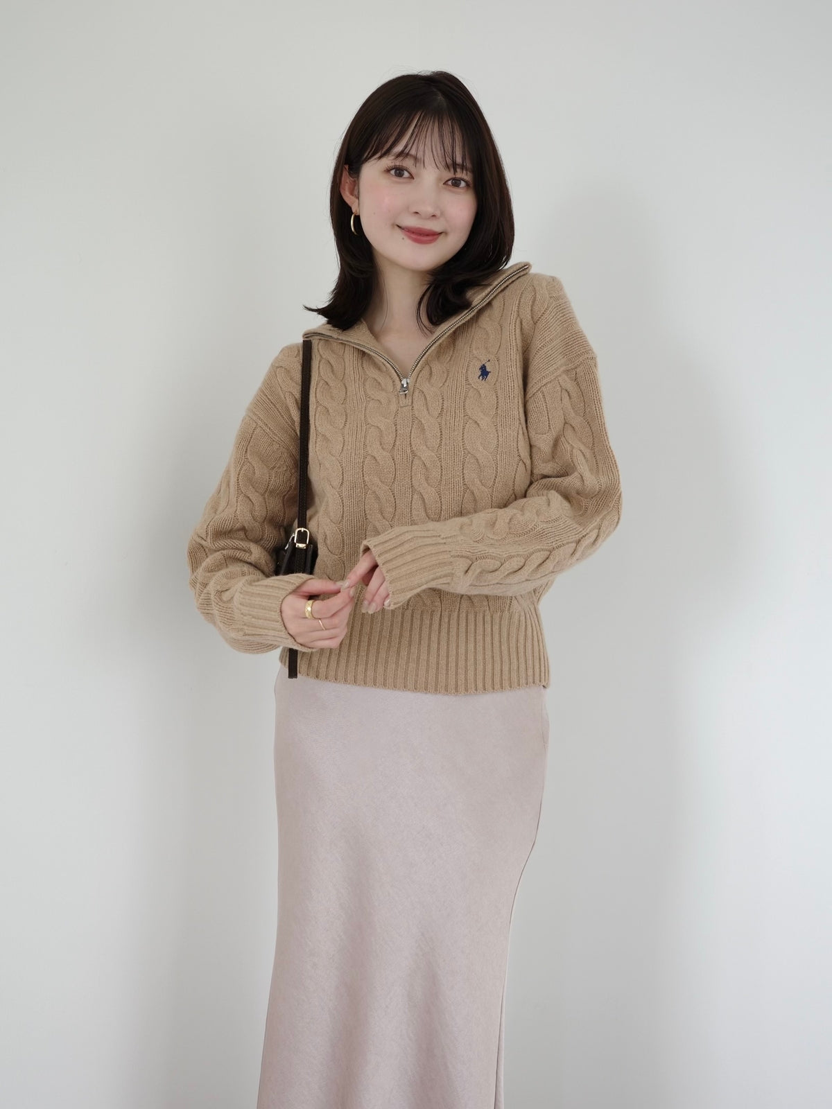 【POLO RALPH LAUREN】Wool-Cashmere Cable Half-Zip Sweater