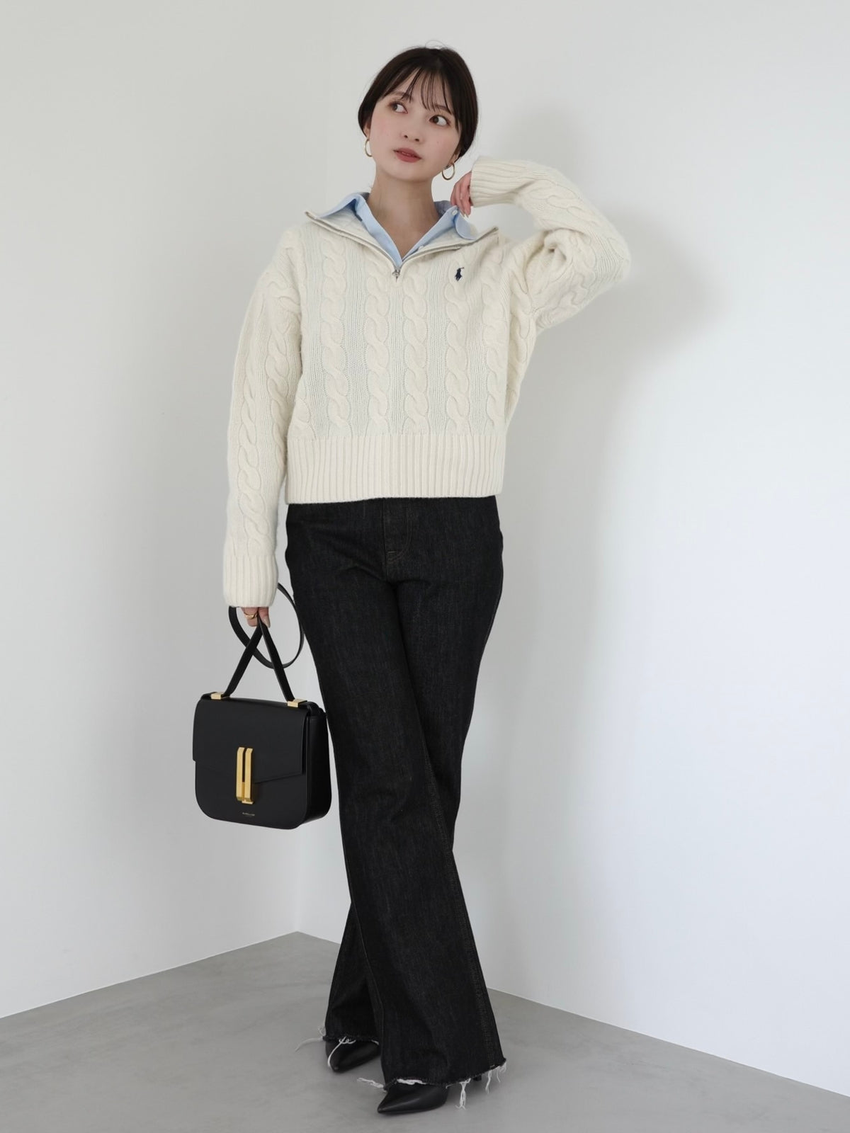 【POLO RALPH LAUREN】Wool-Cashmere Cable Half-Zip Sweater