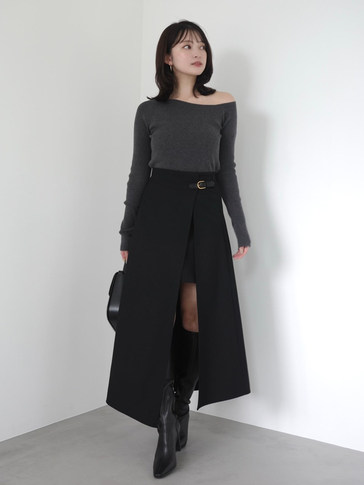 シルクカシミヤブレンドフィットリブアシンメトリーニット