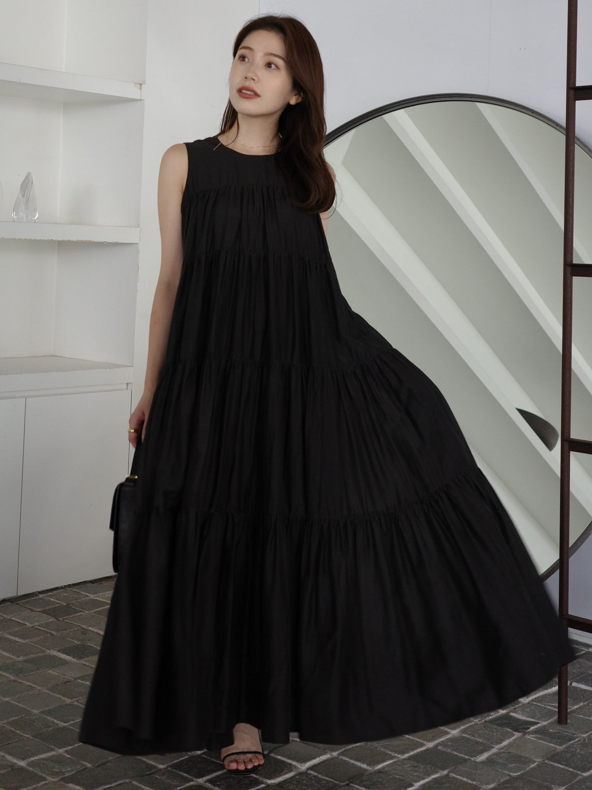 テンセルリッチオーガンティアードワンピース