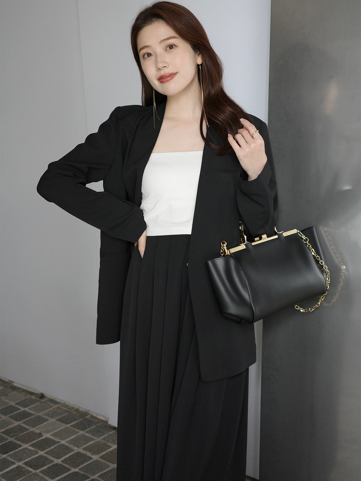 ライトダブルサテンノーカラージャケット ライトダブルサテンノーカラージャケット