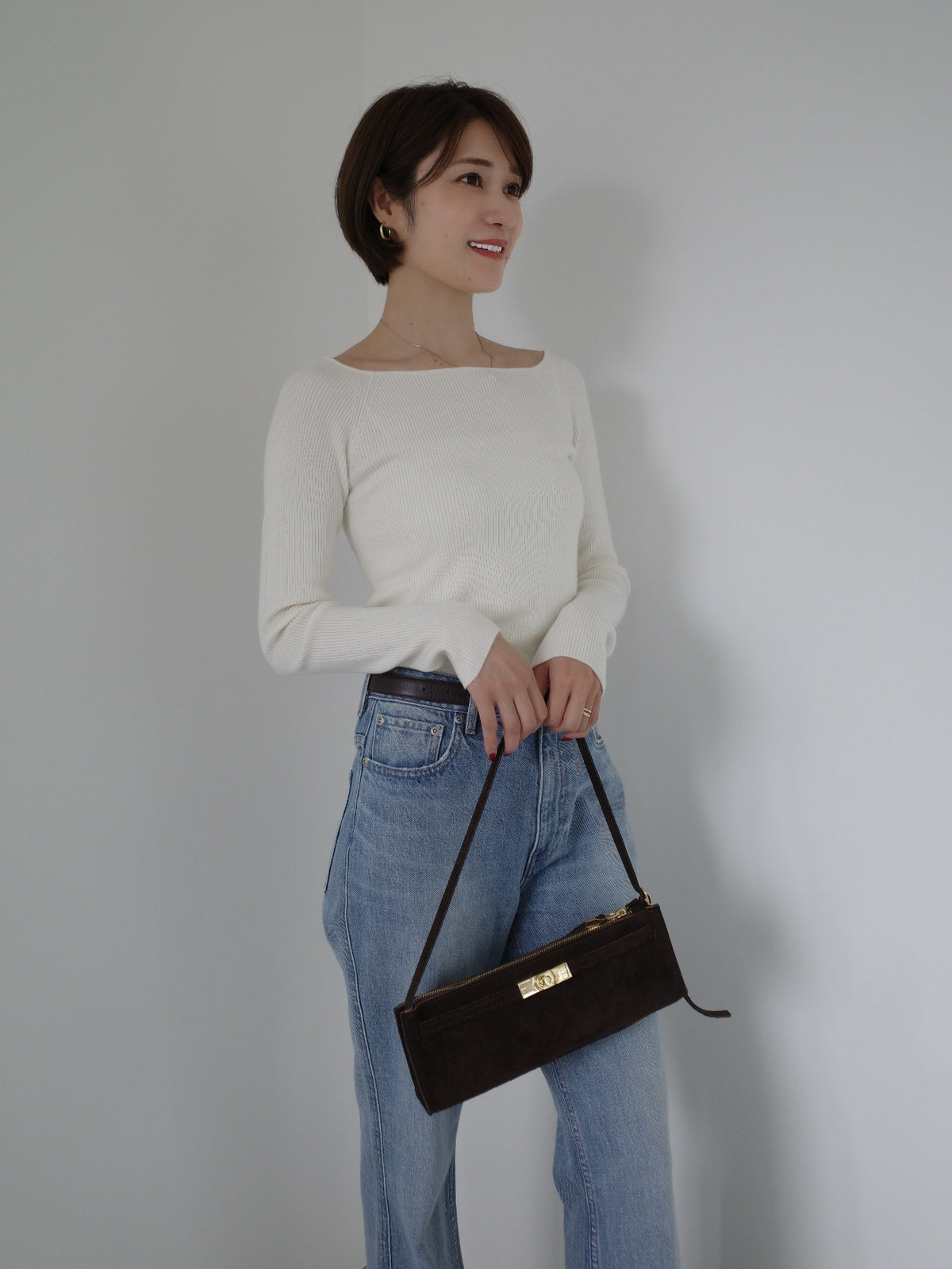 【WEB限定】シルクカシミヤブレンドフィットリブボートネックニット